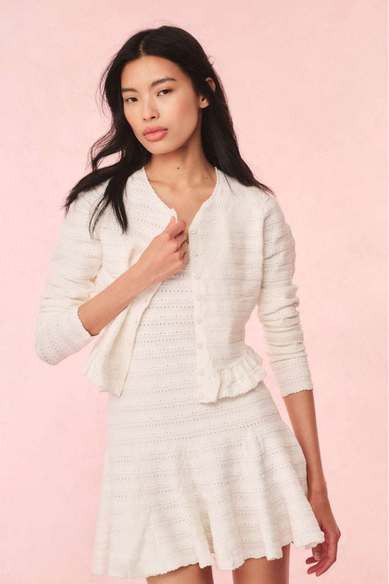 Rogan Pointelle Knit Cardigan - IVORY