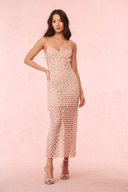 Lunaria Rhinestone Cotton Lace Maxi Dress